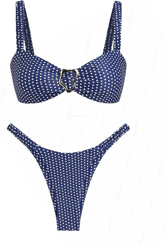 seamoly Gingham Ruched Bowknot Decor High Cut Bikini Set | Amazon (US)