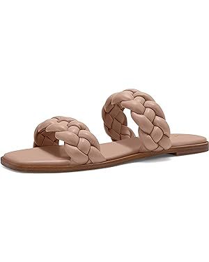 Athlefit Women's Square Open Toe Braided Sandals Slip On Low Block Heel Slide Sandals | Amazon (US)