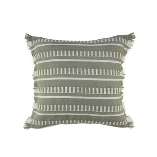 LR Home Dash Green/White Square Striped Outdoor Throw Pillow with Fringe PILLO07589GRN2020 | The Home Depot