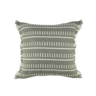 LR Home Dash Green/White Square Striped Outdoor Throw Pillow with Fringe PILLO07589GRN2020 | The Home Depot