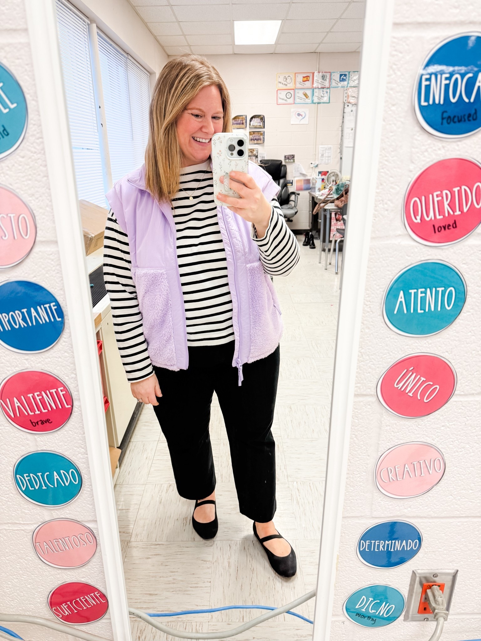 Teacher outfit! Wearing an XL in my vest and a 16 petite in my straight leg pixie pants.  Striped long sleeve is older so linking similar! 

#LTKSeasonal #LTKMidsize #LTKWorkwear