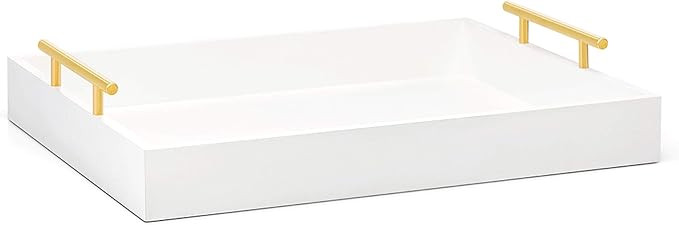Esther Decorative Coffee Table Tray – White Wood Serving Tray for Ottoman, Polished Gold/Silver... | Amazon (US)