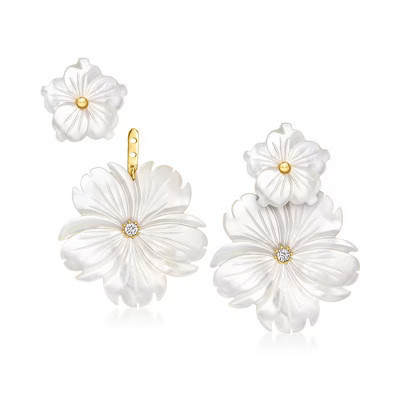 Ross-Simons Mother-Of-Pearl and .20 ct. t.w. White Topaz Flower Removable Drop Earrings With 18kt Gold Over Sterling | Target