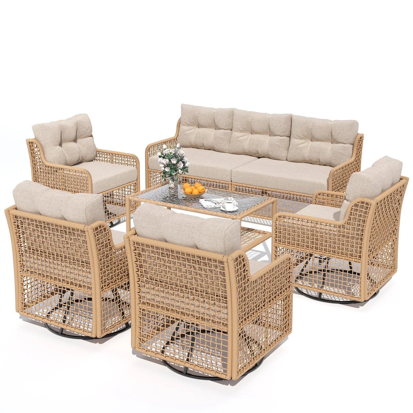 ELPOSUN 7-Seat Outdoor Patio Furniture Set, Wicker Rattan Outdoor Furniture Set with Swivel Chair... | Walmart (US)
