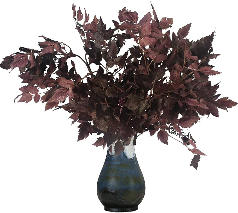 Artificial Cimicifuga Plant Leaf Spray, Faux Plum Cimicifuga Ramosa Leaf Branch Faux Long Stems f... | Amazon (US)