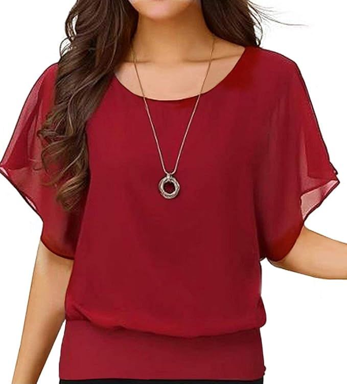 Neineiwu Women's Loose Casual Short Sleeve Chiffon Top T-Shirt Blouse | Amazon (US)