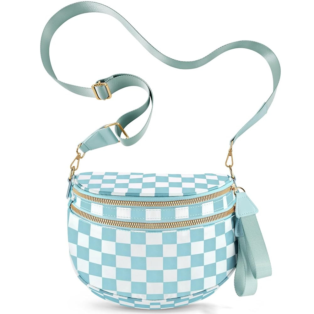Checkered Crossbody Bags for Women, Large Nylon Bum Bags Plus Size Fanny Pack Sling Bag Belt Bag ... | Amazon (US)