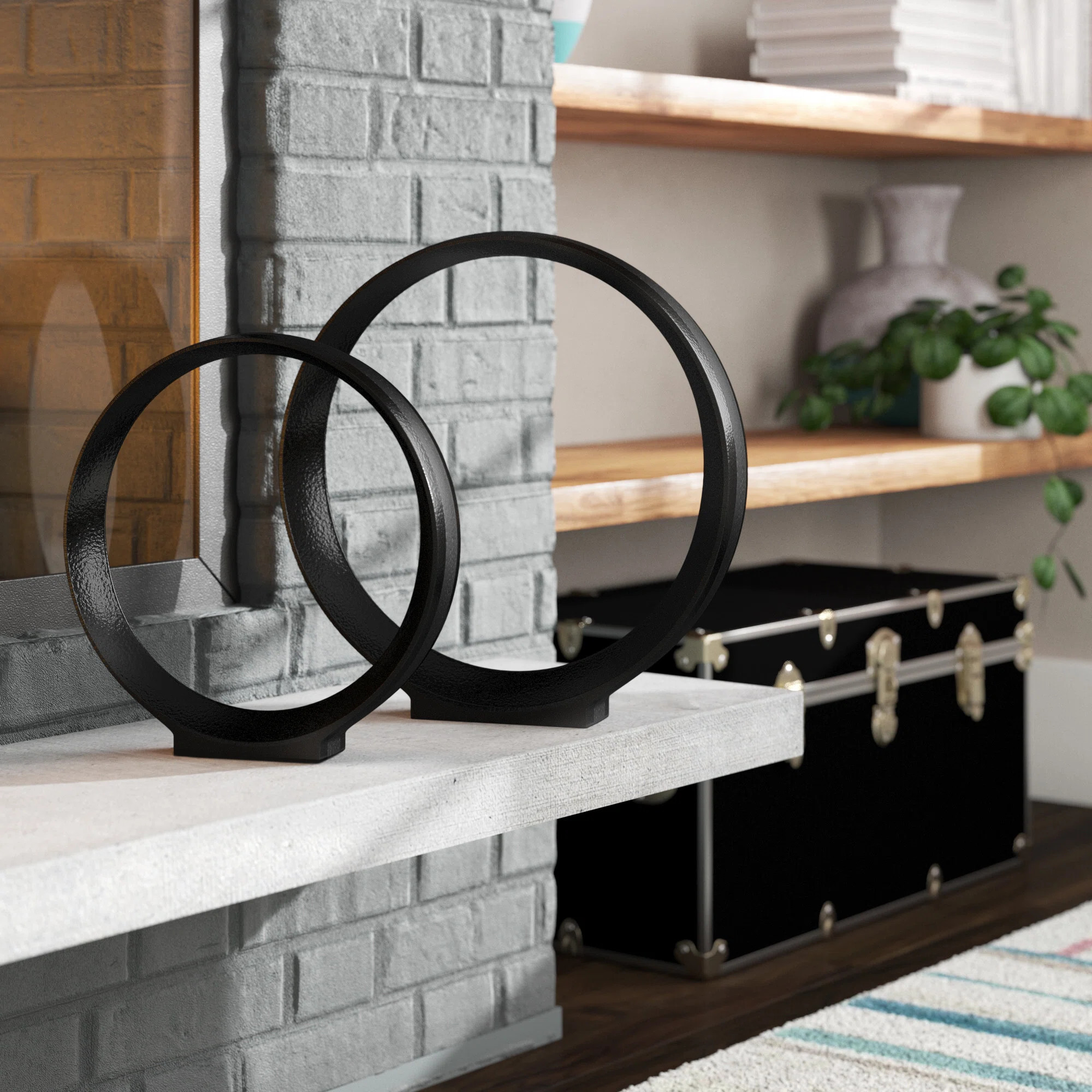Set of 2 Metal Ring Sculptures - Modern Abstract Black Aluminum 12" and 14" Circular Sculpture | Wayfair North America