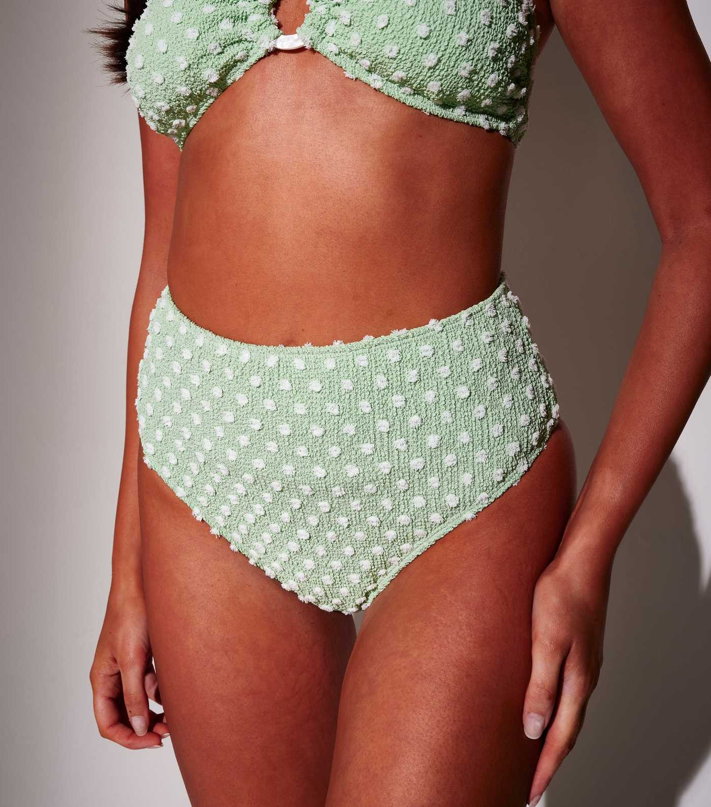 South Beach Green Textured High Waist Bikini Briefs | New Look | New Look (UK)