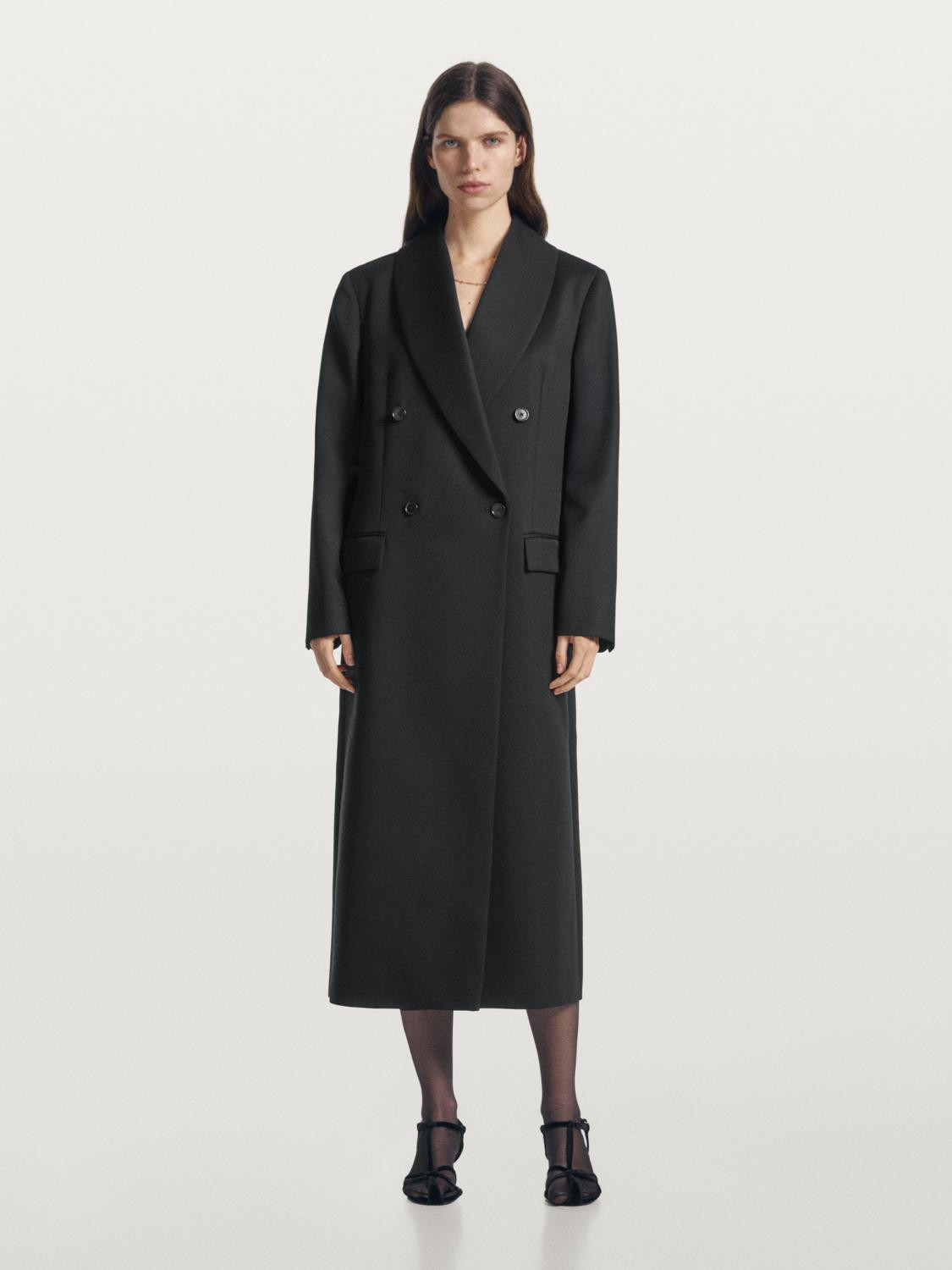 Long double-breasted 100% wool coat | Massimo Dutti UK