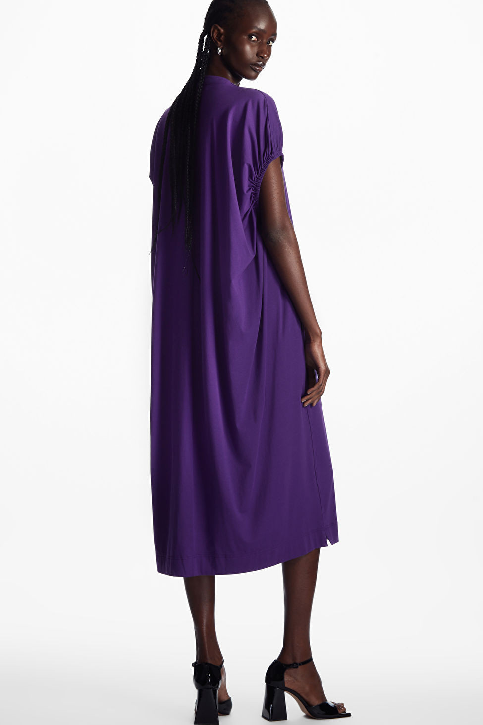 GATHERED-SLEEVE JERSEY MIDI DRESS | COS (US)