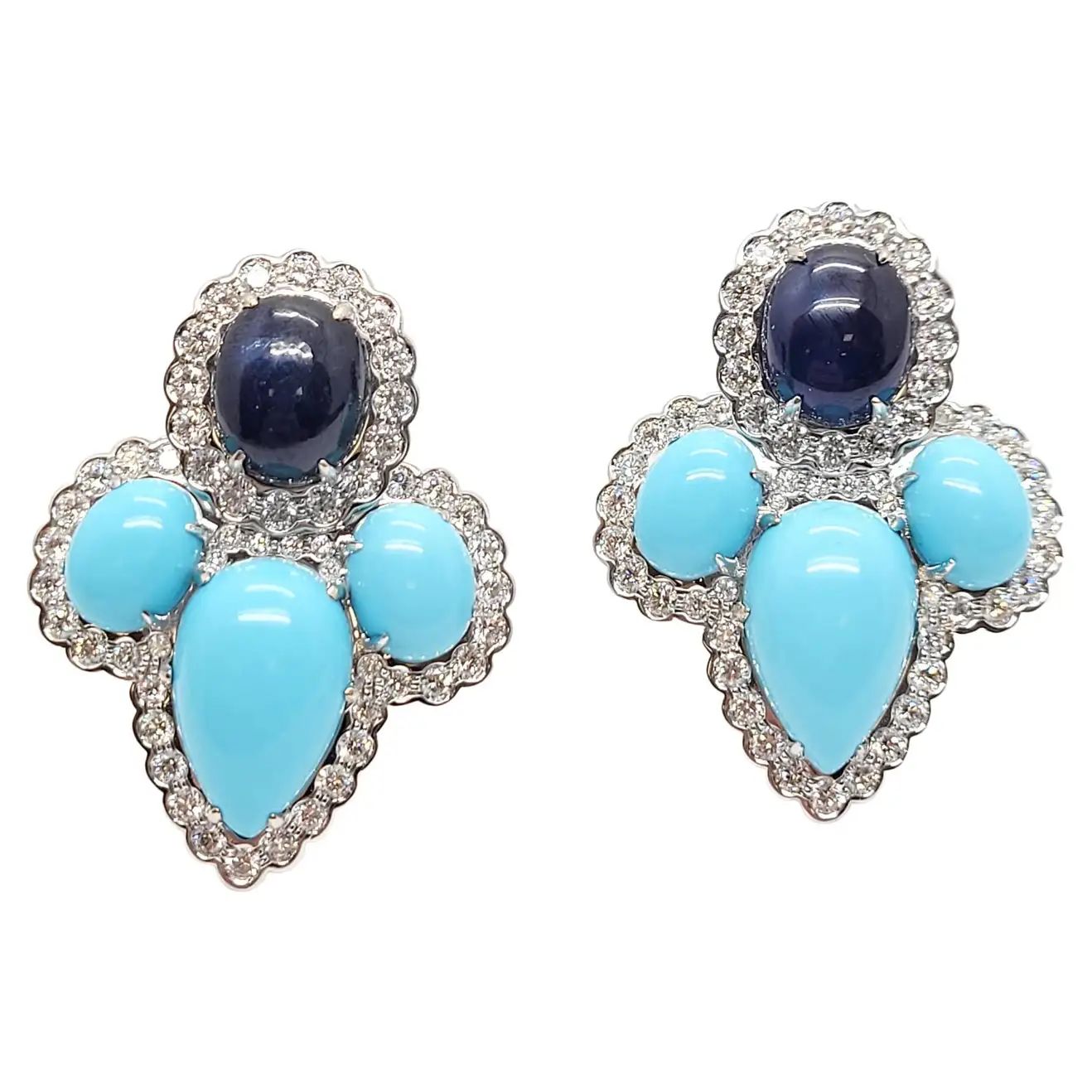 Andreoli Turquoise 2.80 Carat Diamond Sapphire 18 Karat White Gold Earrings | 1stDibs