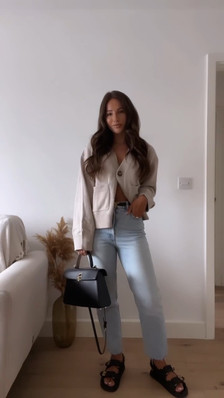 outfit of the day 
cardigan
Blue jeans
Dad sandals
Celine belt 