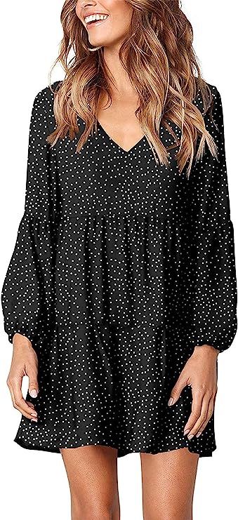 MISSLOOK Women's Short Sleeve Tunic Dress V Neck Ruffle Loose Mini Dress Swing Shift Dresse | Amazon (US)