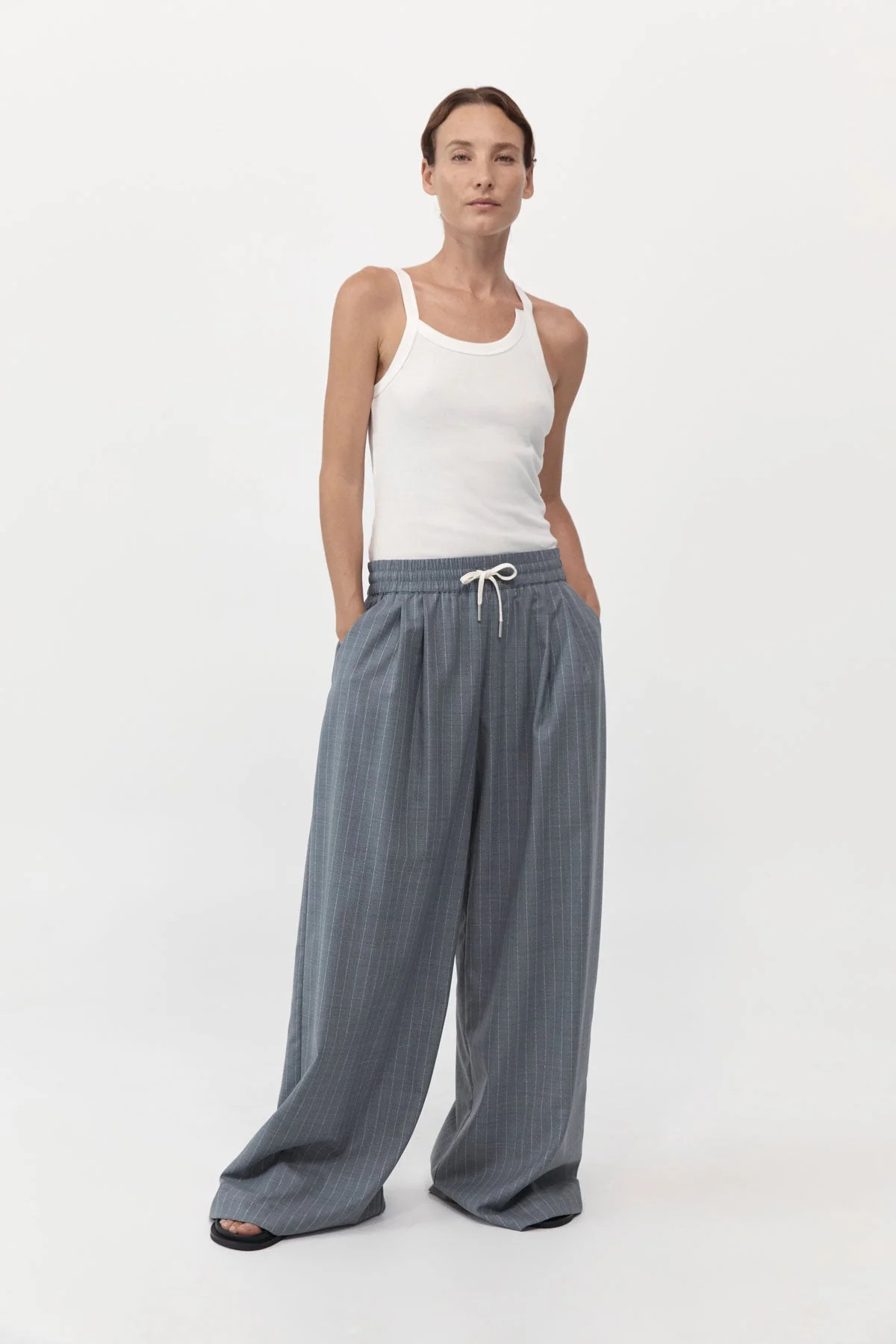 Drawstring Relaxed Pants - Chalk Stripe | St. Agni