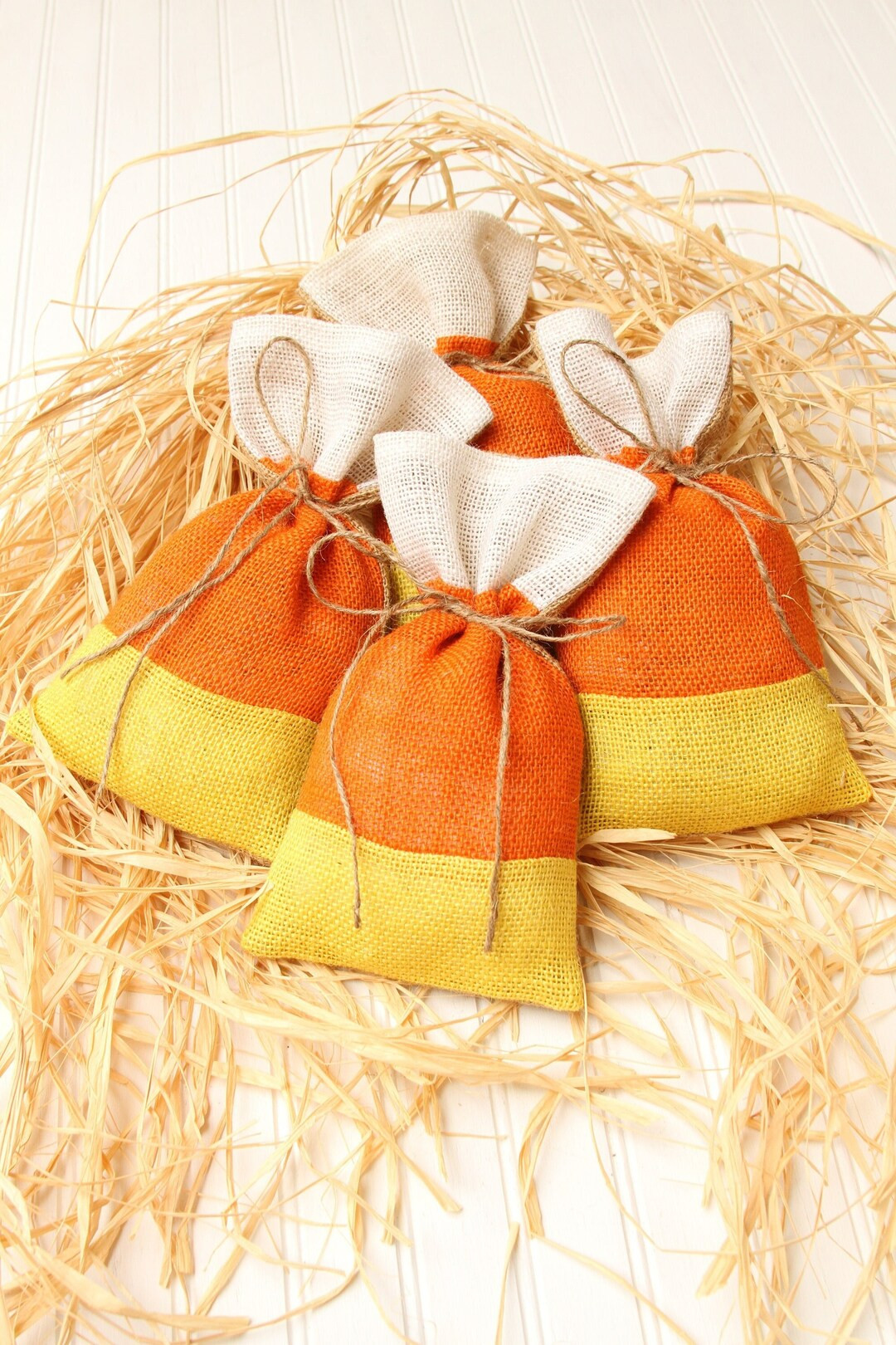 Burlap Gift Bags Candy Corn Set of 4 Halloween Treat Bags - Etsy | Etsy (US)
