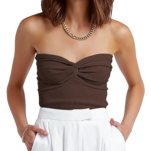 ANRABESS Tube Top for Women Summer Strapless Bandeau Knit Twist Knot Corset Crop Basic Tank Tops 2026 Vacation Beach Clothes X-Small Coffee | Amazon (US)