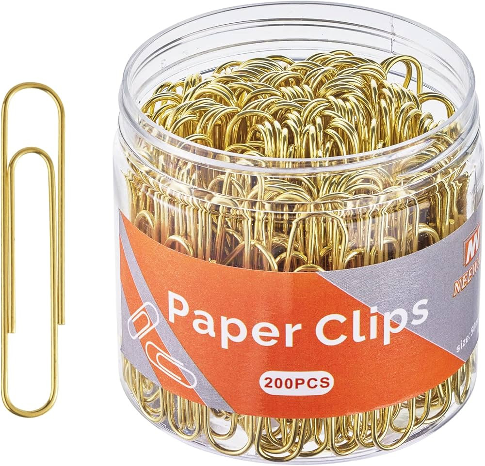 Gold Paper Clips, 200 Count Large Size, 2 Inch Jumbo Paperclips, Stylish Gold-Plated Paper Clip | Amazon (US)