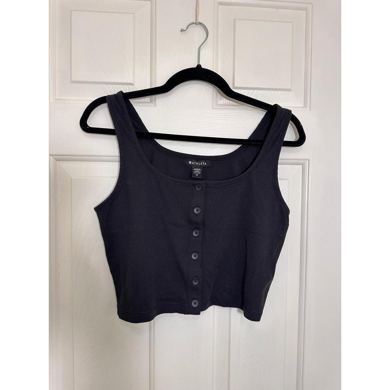 Athleta Half Moon Tank Black Ribbed Button Front... | Depop | Depop US