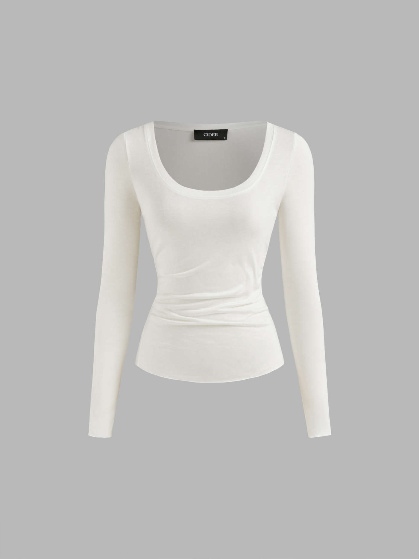 Scoop Neckline Solid Ruched Long Sleeve Tee | Cider