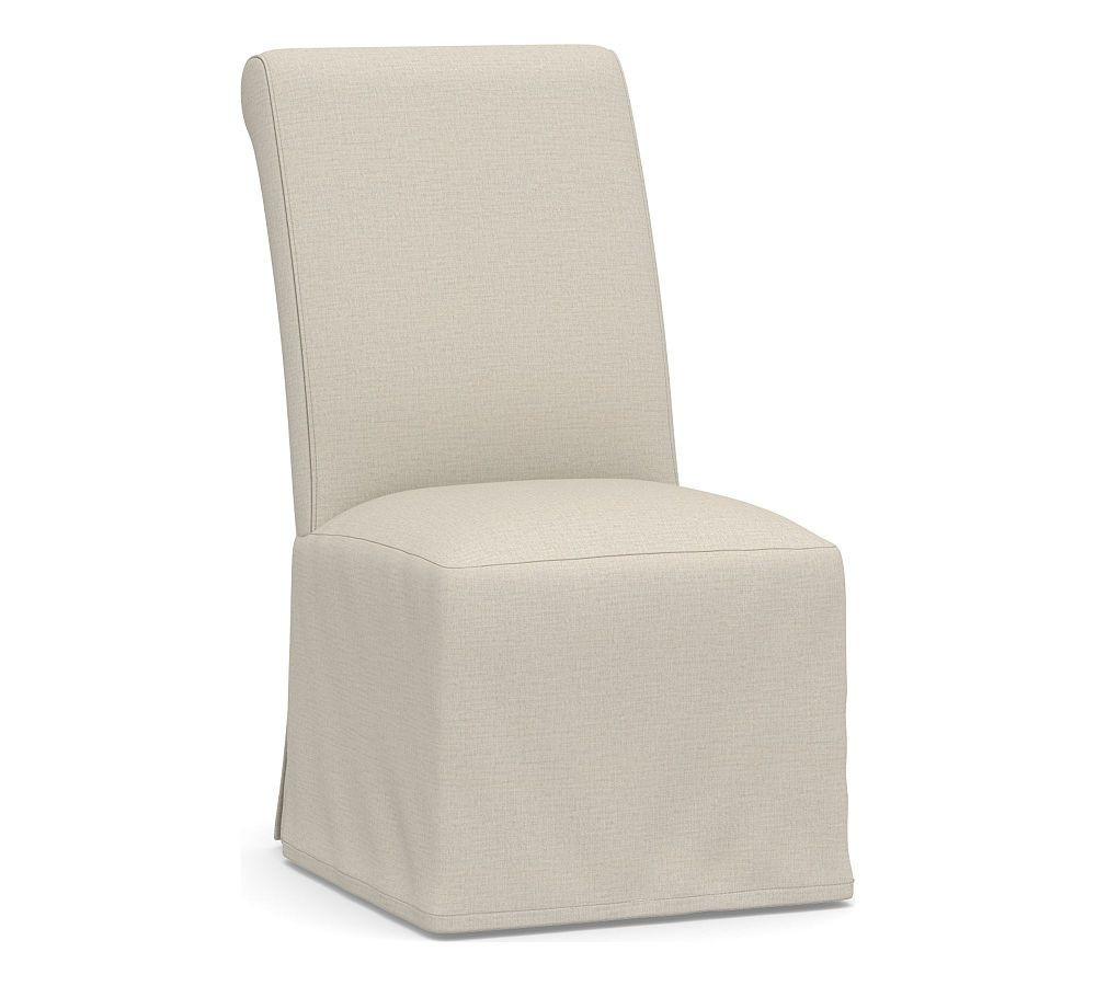 PB Comfort Roll Dining Side Chair Slipcover, Sunbrella(R) Performance Slub Tweed Pebble | Pottery Barn (US)