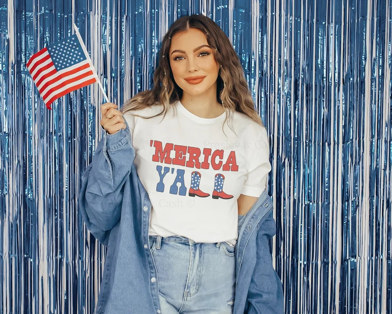Merica Shirt Fourth Of July Shirt Cowgirl Shirt Retro America Shirt Independence Day Outfit Weste... | Etsy (US)