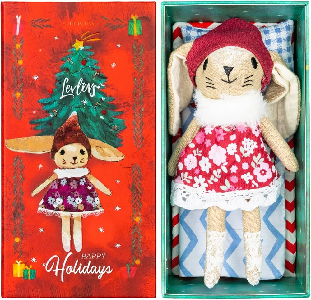 LEVLOVS Mouse in a Matchbox Danish Design Toy Baby Registry Animal Doll (Christmas Bunny) | Amazon (US)
