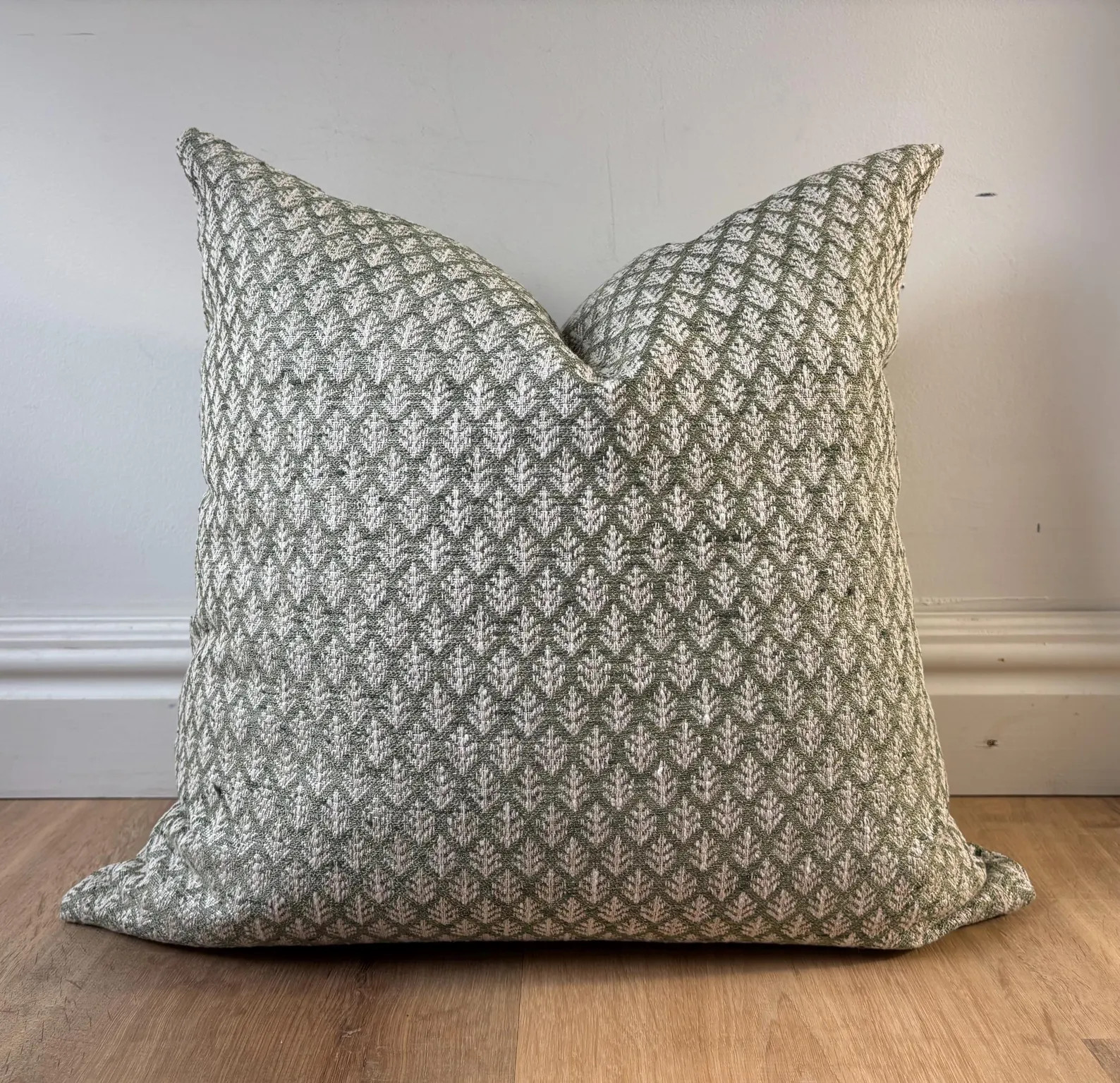 Designer modern leaf floral woven pillow cover oatmeal beige sage green cozy textural available i... | Etsy (Global)