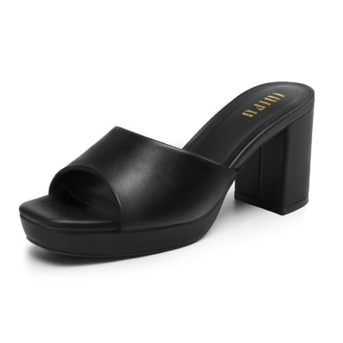 IDIFU Women's Black Chunky Platform Block Heels Thick Mule Sandals 5.5 | Amazon (US)