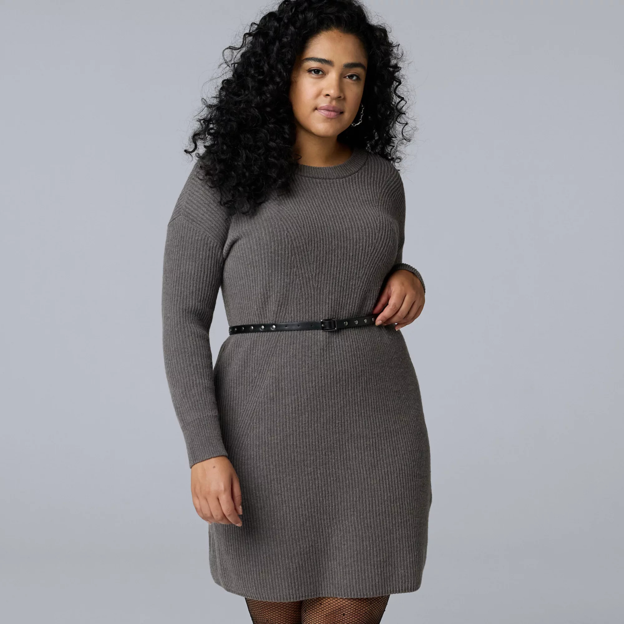 Plus Size Simply Vera Vera Wang Belted Crewneck Sweater Dress | Kohl's