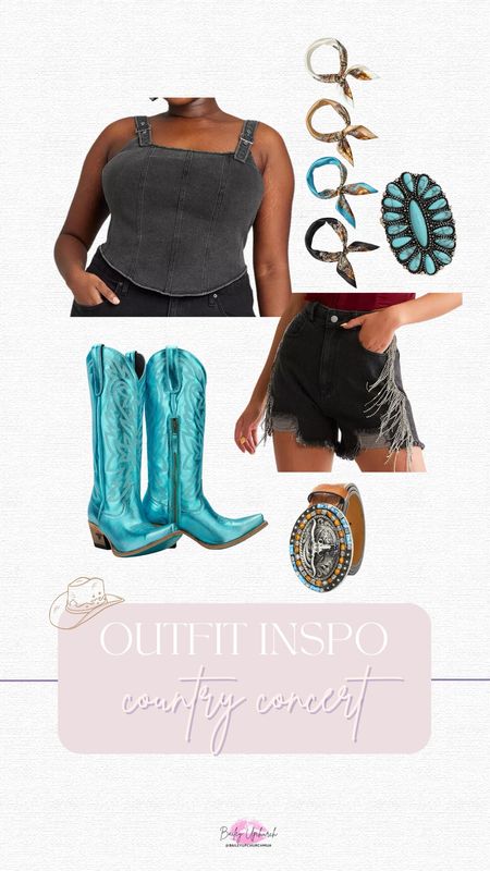 Love a turquoise accent to a distressed black denim outfit! Country concert inspo!