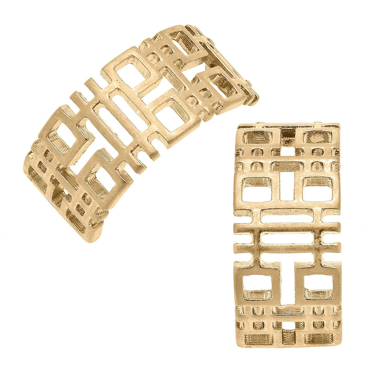 Kennedy Double Happiness Hoop Earrings in Worn Gold | CANVAS