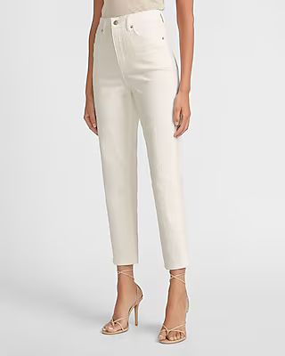 Super High Waisted Off-White Embroidered Mom Jeans | Express