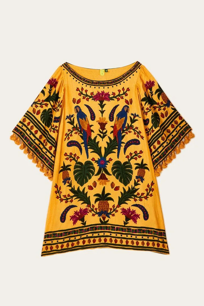 Vestido Curto Manga Tapeçaria Lenço | Farm Rio (BR)