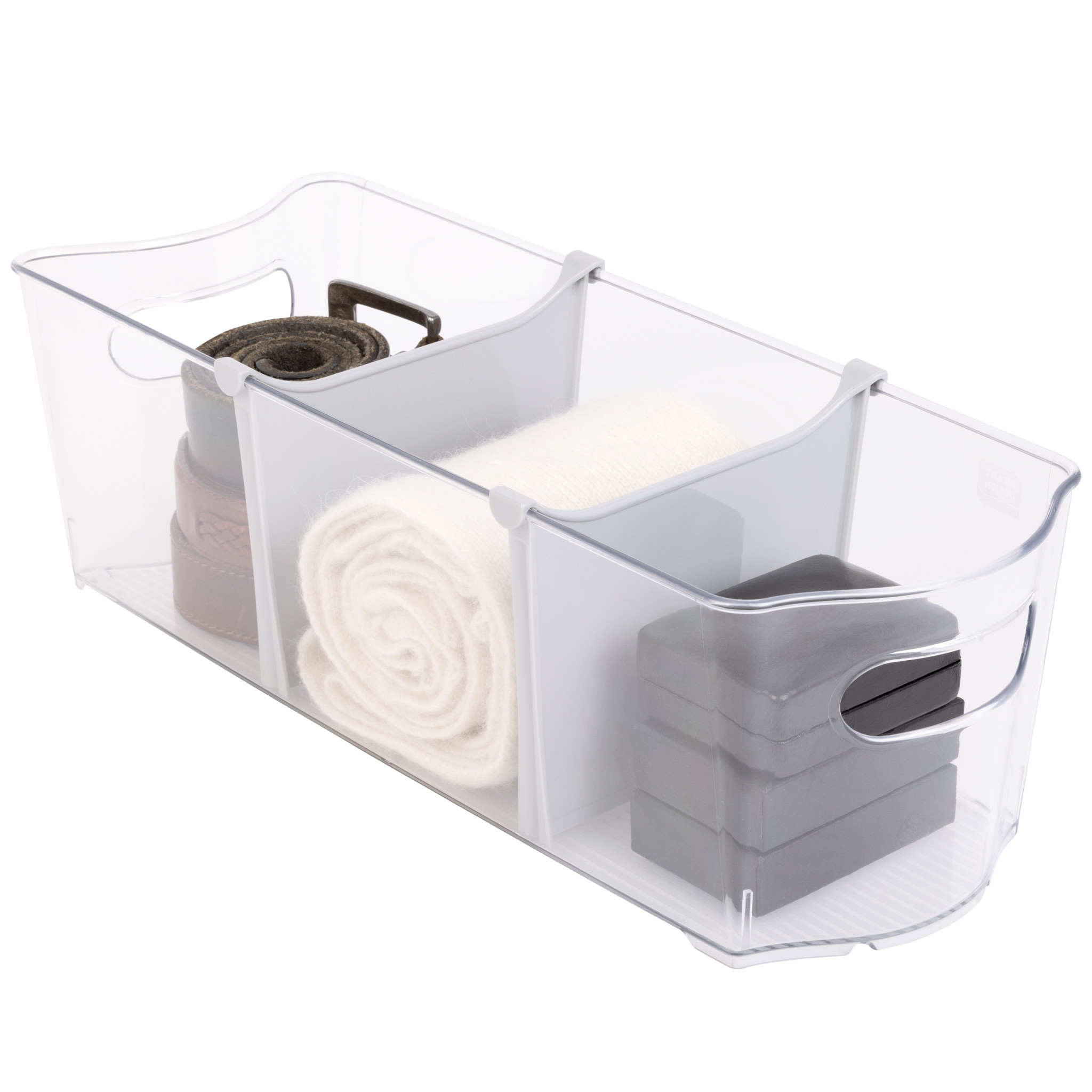 Mainstays Closet and Laundry Organizer Bin with Removable Dividers - 16" L x 6" W - Clear | Walmart (US)