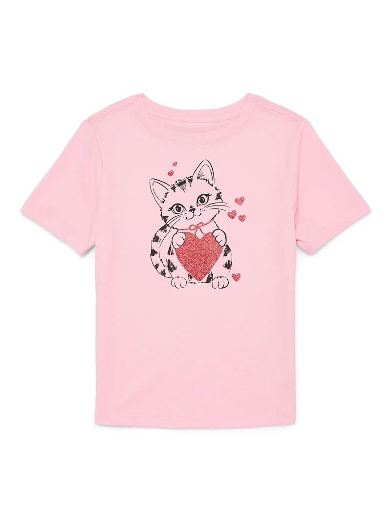 Valentine’s Day Toddler Girls Short Sleeve T-Shirt from Way to Celebrate, Sizes 12M-5T | Walmart (US)