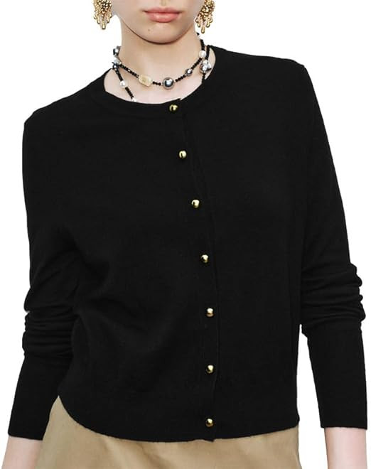 URBAN REVIVO Women's Cardigan Knit Button Crewneck | Amazon (US)
