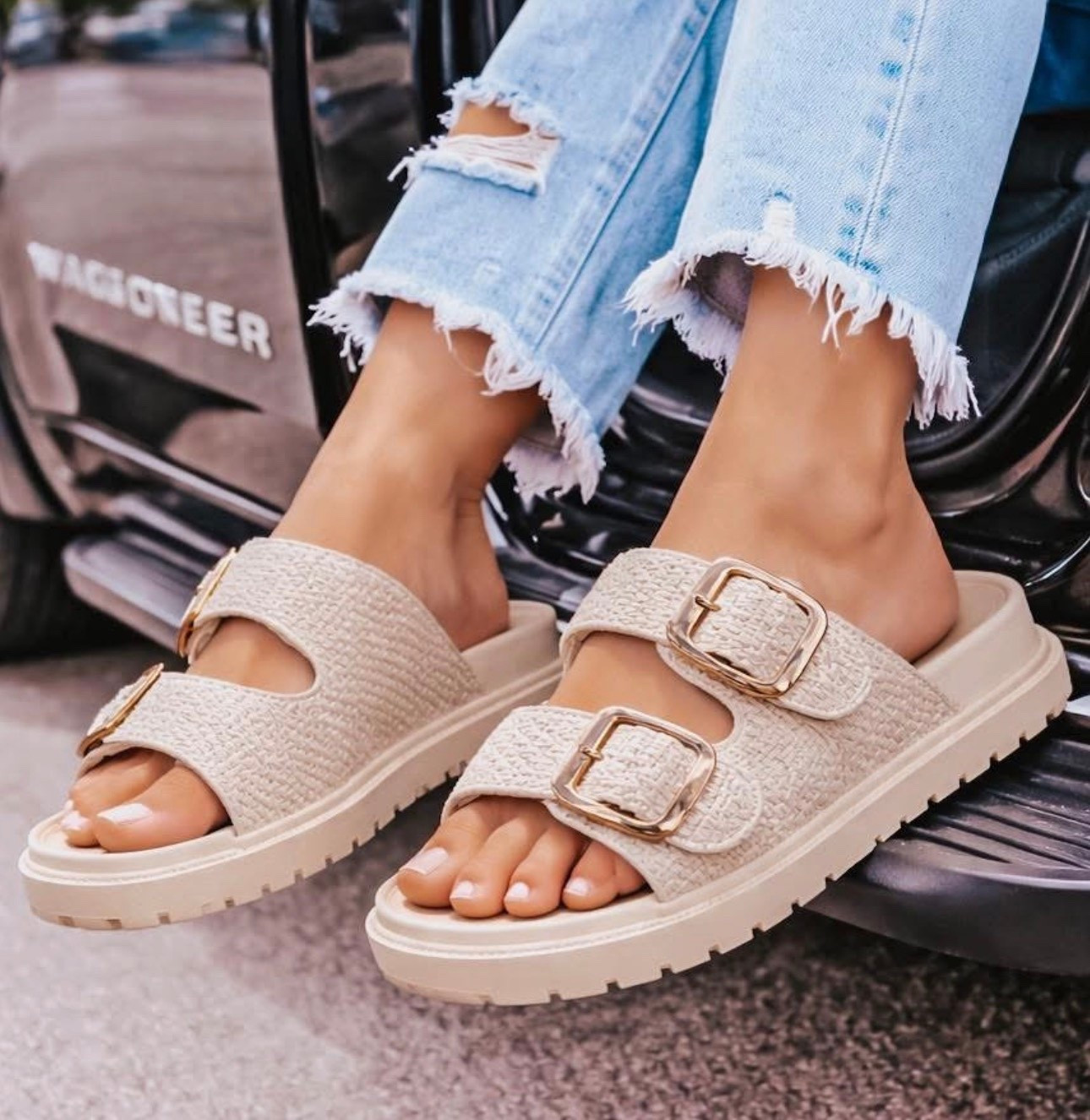 OK, these are super cute. Rafinha slide on sandal with a cute big buckles. Absolutely loving these great dresses. Great jeans great with shorts and also rompers so this is just gonna be a nice little go to for summer.

#LTKdayinmylife #LTKgrwm #LTKFestival