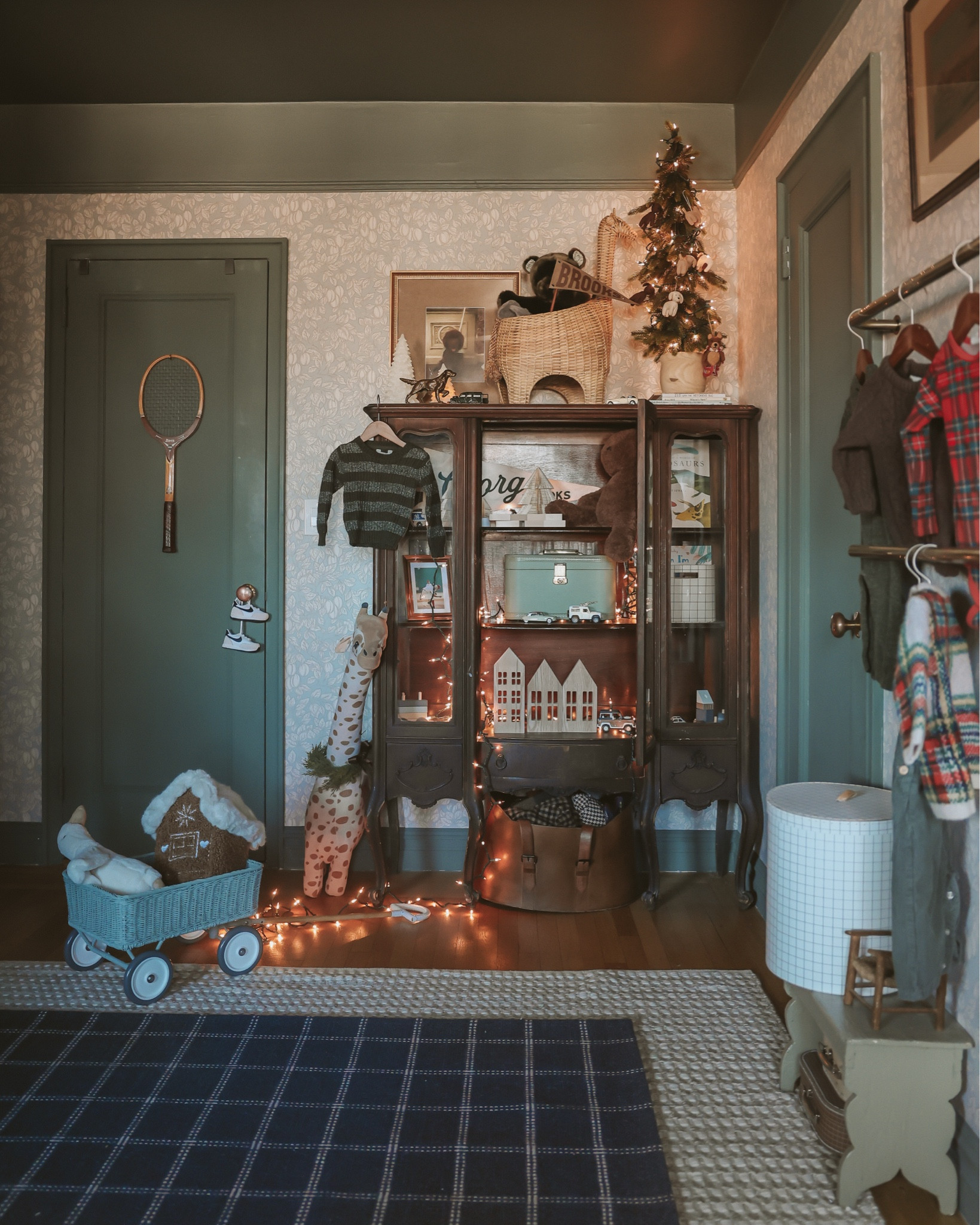 Brainstorming a bigger boy room now and looking back at some of my nursery favorites. Still LOVE the navy rug & curtain rods on the wall for clothes. Linking storage bins too all from @wayfair #wayfairpartner #wayfair 