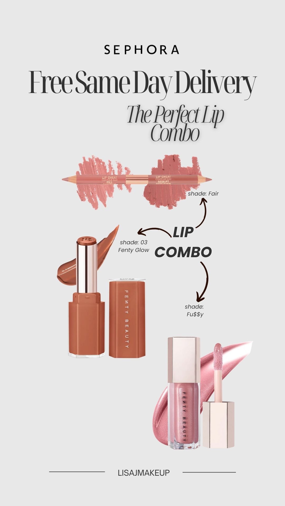 LIP COMBO 💄✨

Product Shades
Lipliner - Fair
Lipstick- 03
Lip Gloss- Fussy
Save the Date! @sephora Major Summer Deals! Shop in-store and online at Sephora
- 6/26-7/2!
- Up to 50% off select makeup, fragrance, and more 
- 25% off shampoos and conditioners
- PLUS, Beauty Insiders earn an extra 500 points to redeem for future cash when you spend $75 with code
PLUSPOINTS
#sephorapartner #sephorahaul 

#LTKBeauty #LTKOver40 #LTKSaleAlert