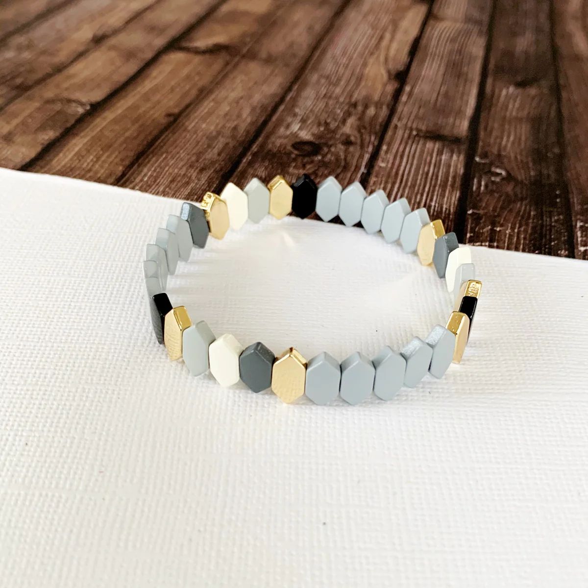 Boutique Bracelet Collection :: Raelynn Grey Mix Marquee Tile Bracelet | Baubles & Bits