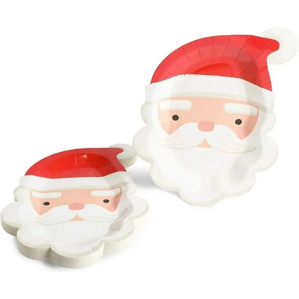 24 Pack Disposable Christmas Santa Claus Paper Plates for Xmas Holiday Party Supplies, 10 x 7.5 i... | Walmart (US)