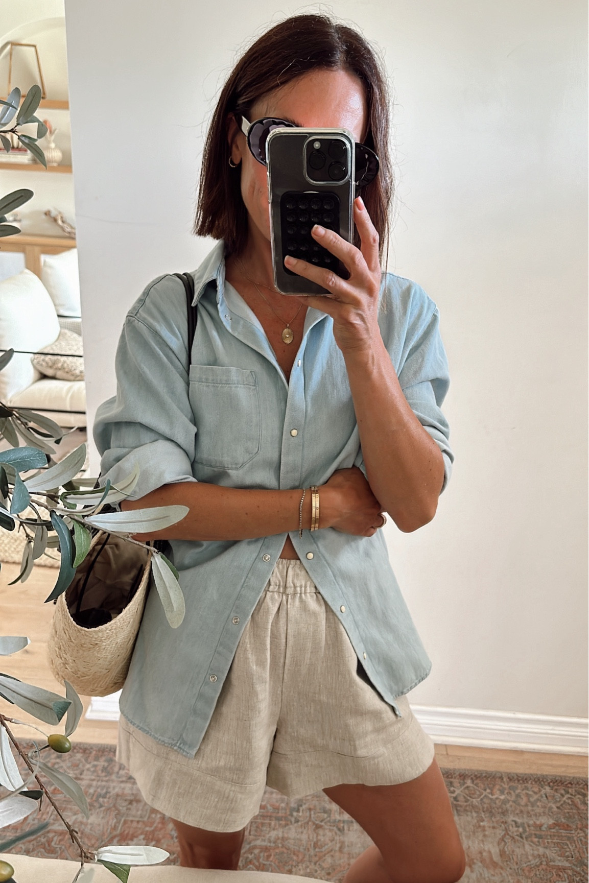 Today’s outfit from June/july’s capsule 
Tts for everything 
Size 0 in button down 
Size Xs in shorts 

#LTKOver40