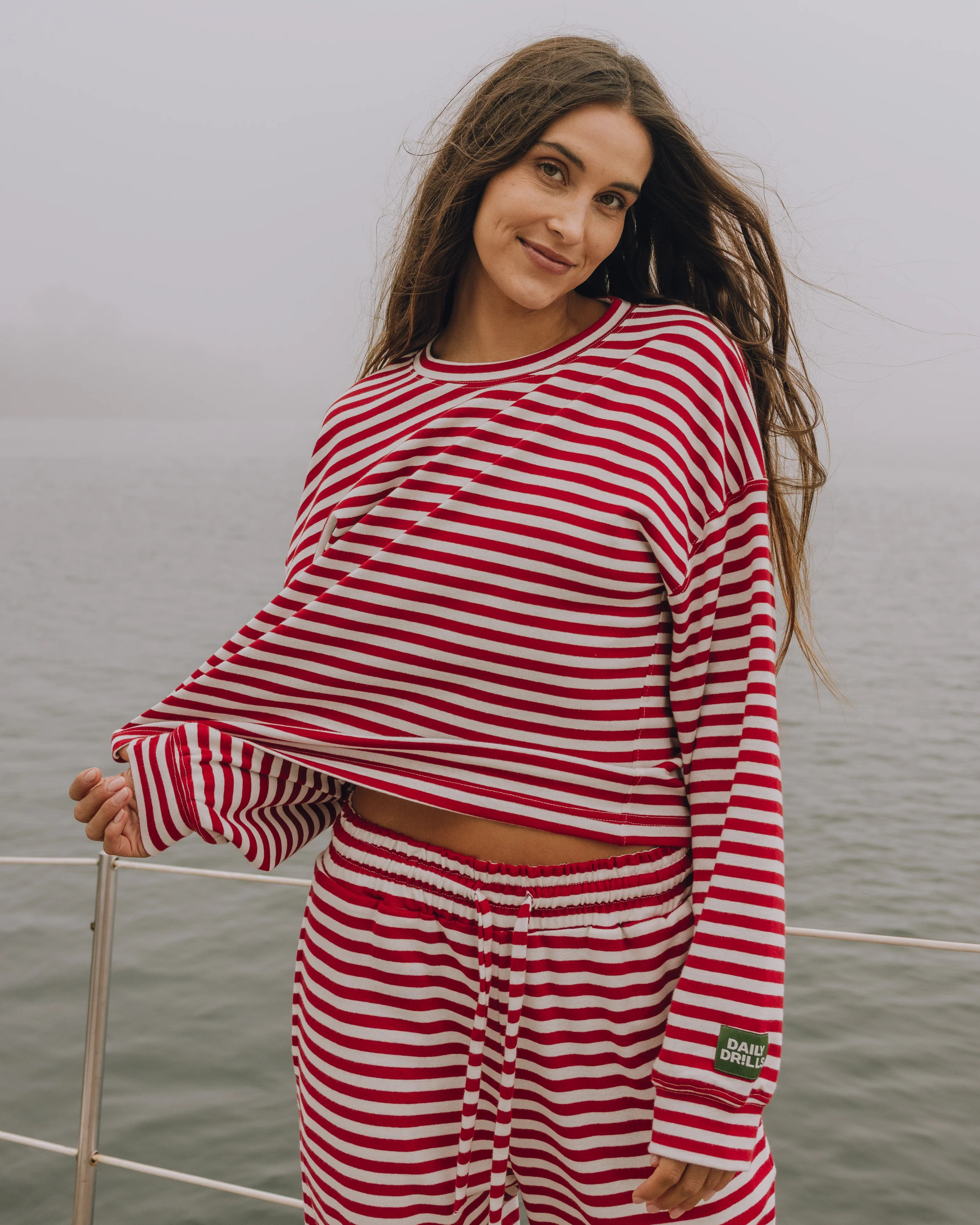 Striped Cotton Long Sleeve - Red + Cream Stripe | Daily Drills