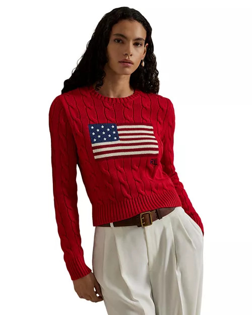 Flag Cable Knit Cropped Sweater | Bloomingdale's (US)
