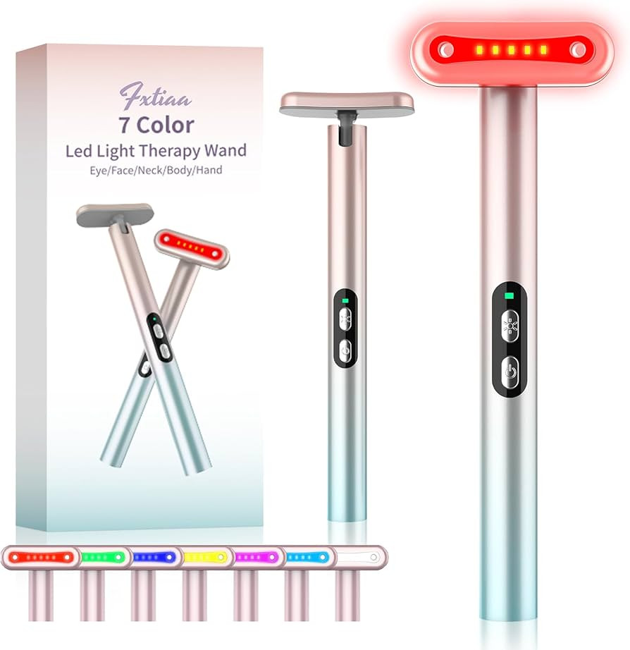 Led-Face-Wand，7 in 1 LED Light Therapy Facial Red & Blue Rejuvenation Tool | Amazon (US)