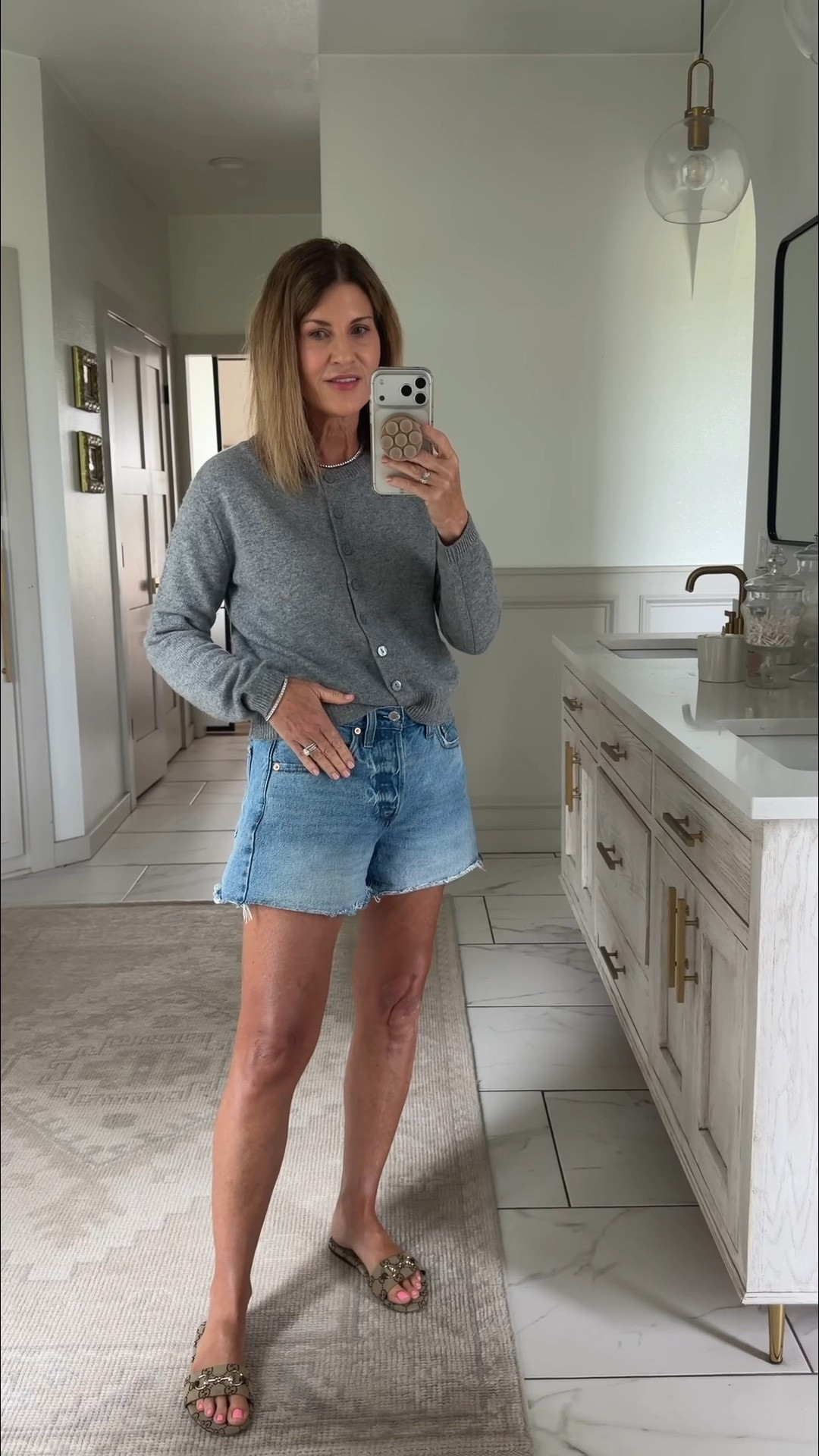 Size medium on cashmere cardigan and size 4 in target Jean shorts

#LTKOver40 #LTKootd