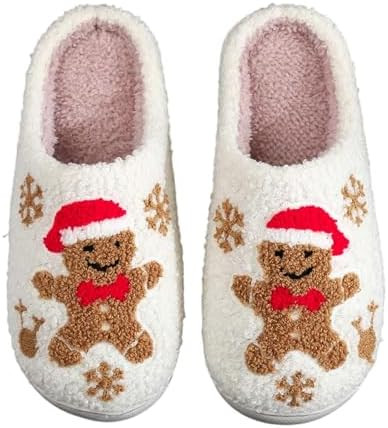 Christmas Slippers for Women and Men Cartoon Gingerbread Man Soft Slip On House Slippers,Winter P... | Amazon (US)