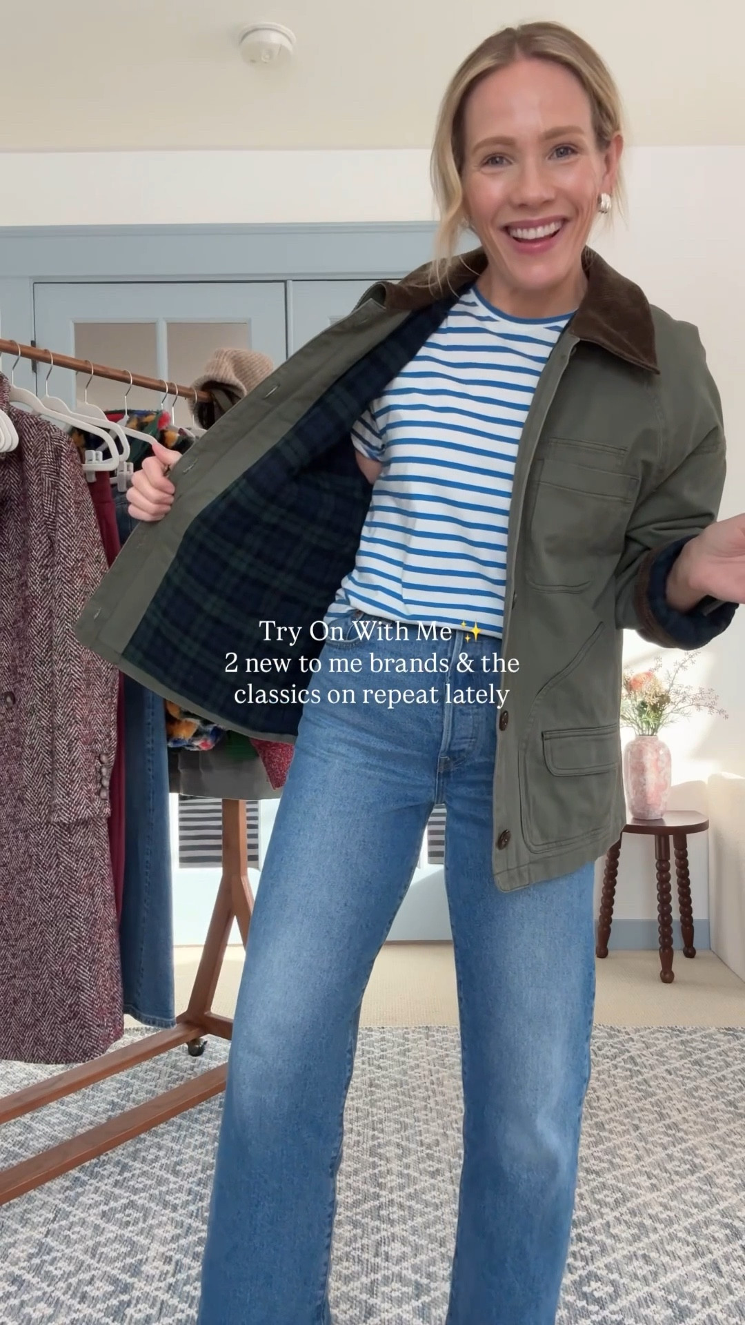 Wearing my regular size small in all except sized down to xs in Ann Taylor coat. Levi's Ribcage are a closer fit but still wearing my regular size, ankle length (5'3"), Dolce Vita boots are true to size, Kule stripe tee is a favorite xo, Claire 

#LTKgrwm #LTKSaleAlert #LTKOver40