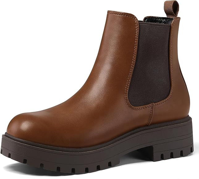 mysoft Women's Chelsea boots Low Heel Slip On Lug Sole Elastic Ankle Booties | Amazon (US)